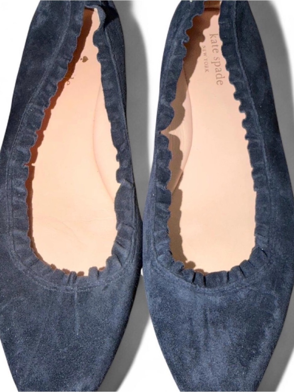 kate spade Black Suede Ruffle-Edge Ballet Flats - Picture 2 of 4
